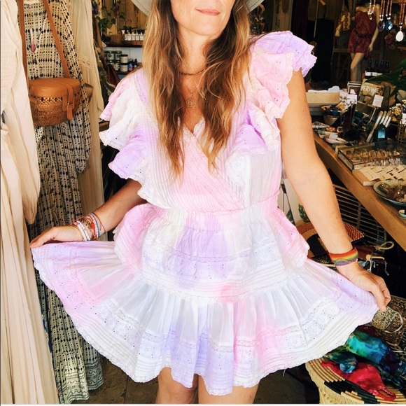 LoveShackFancy Gwen Ruffled Sleeve Tie Dye Mini Dress $395 - Picture 2 of 10